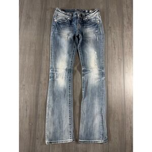 Miss Me Angel Wing Bootcut Jeans JP5437B Med 62 Blue Distressed Rhinestone 28x34